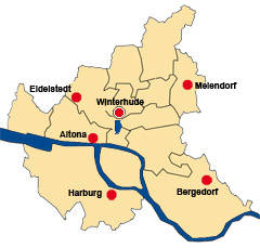 Standortkarte für unsere Sprachschulen und Computerschulen in Hamburg